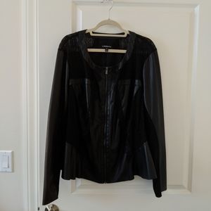 Black Faux Leather Jacket with Lace Detail